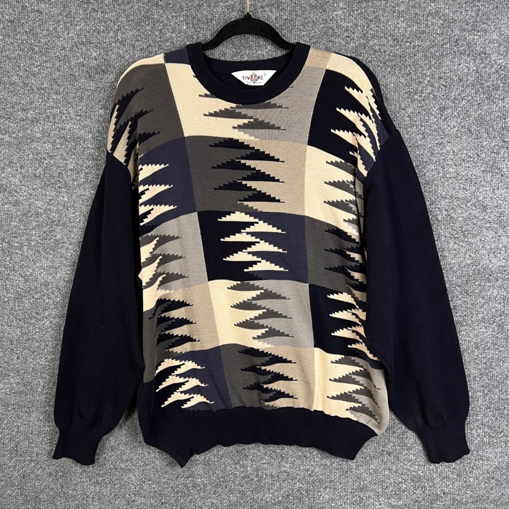 Vintage Dalmine Made in Italy Geometric Knit‎ Sweater Mens Large L